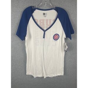 Chicago Cubs T Shirt‎ Women's Size L White New Era V Neck MLB Baseball NWT